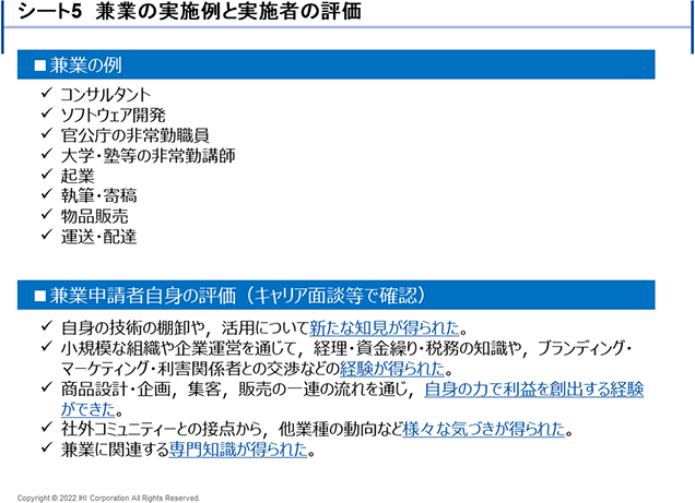 シート5　兼業の実施例と実施者の評価