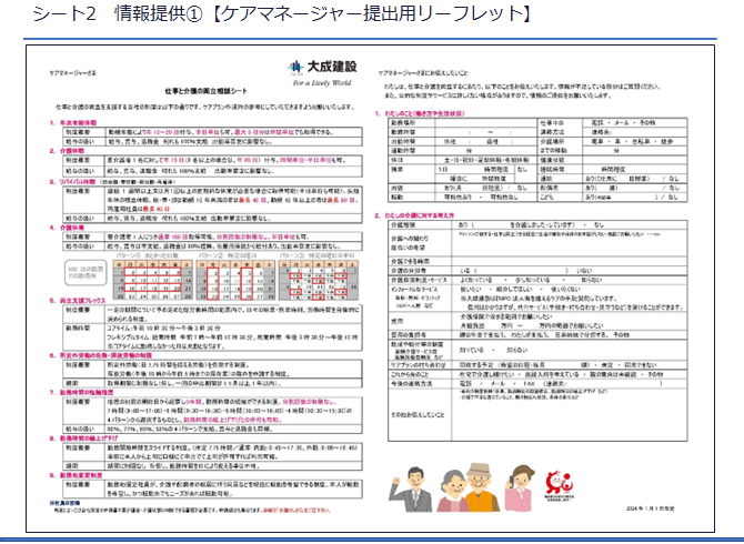 シート2　情報提供①【ケアマネージャー提出用リーフレット】（見本写真）