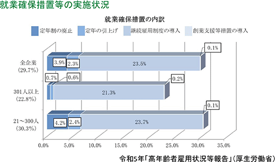 就業確保措置等の実施状況（グラフ）令和5年「高年齢者雇用状況等報告」（厚生労働省）