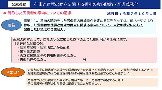 配慮義務 仕事と育児の両立に関する個別の意向聴取・配慮義務化