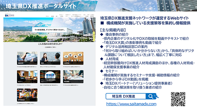 埼玉県DX推進ポータルサイト
埼玉県DX推進支援ネットワークが運営するWebサイト