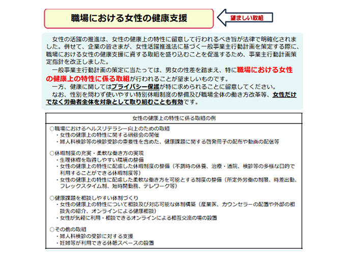 職場における女性の健康支援←望ましい取組