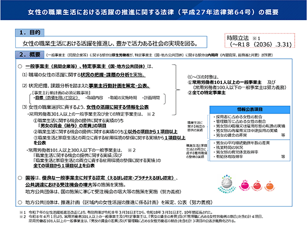 女性の職業生活における活躍の推進に関する法律（平成27年法律第64号）の概要