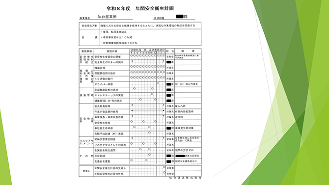 令和8年度年間安全衛生計画（イメージ）