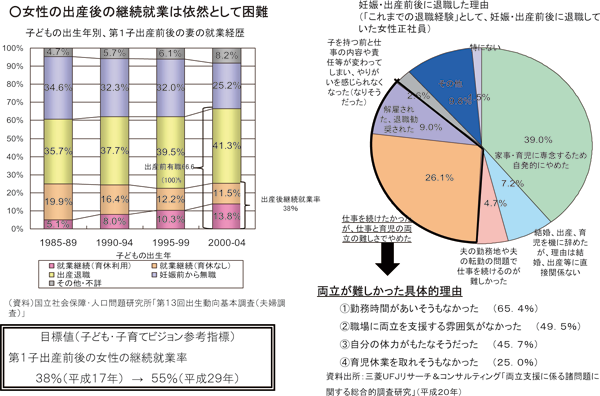 図１　女性の出産後の就業継続：労働政策フォーラム事例報告（2010年6月3日）／JILPT