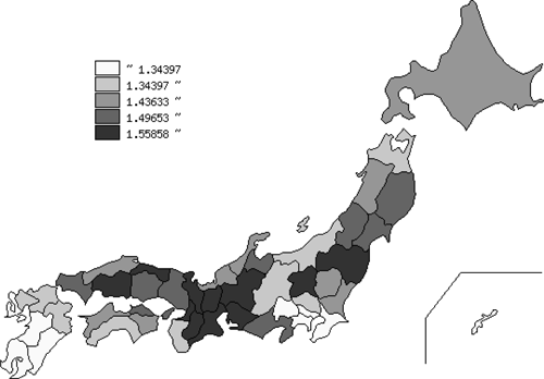 図表：新成長戦略における環境・エネルギー分野（製品代替調整）の都道府県別雇用誘発 （対2005年雇用者比、単位：％）／ディスカッションペーパー11-01