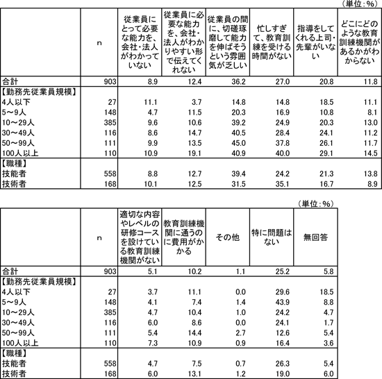 図表２　従業員自身が自らの能力開発に関して感じている課題（複数回答）／調査シリーズNo.99