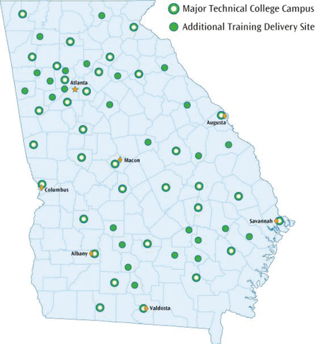 図表　ジョージア州の主なテクニカルカレッジと職業訓練校／資料シリーズ No.91