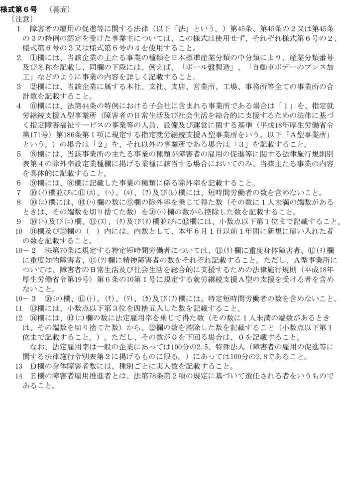 様式第六号（裏面）